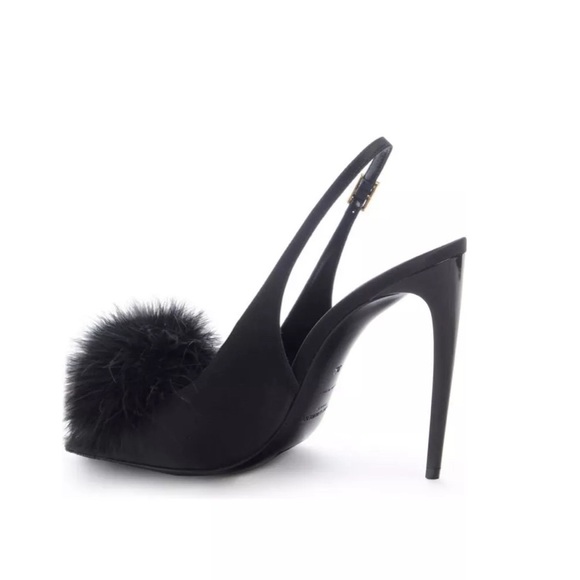 SOLD! Saint Laurent Mae 110 Feather Pompom Slingback Sandals 36 US 6 $1150 - Picture 5 of 11